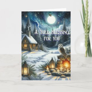 Yule Blessings Under the Solstice Moon Holiday Card