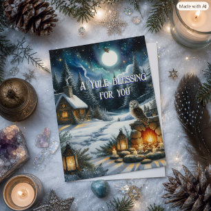 Yule Blessings Under the Solstice Moon Holiday Card