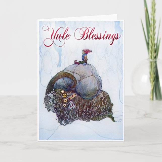 Yule Blessings - Vintage Julbocken Holiday Card (Front)