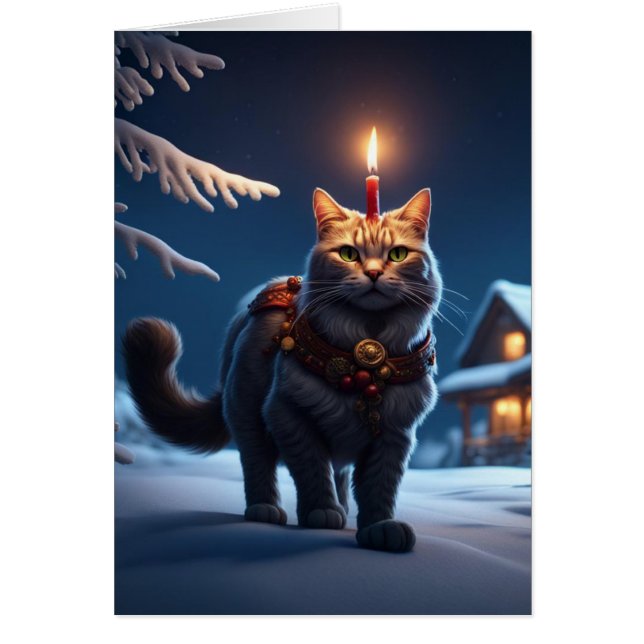 Yule Cat Holiday Greeting Card (Front)