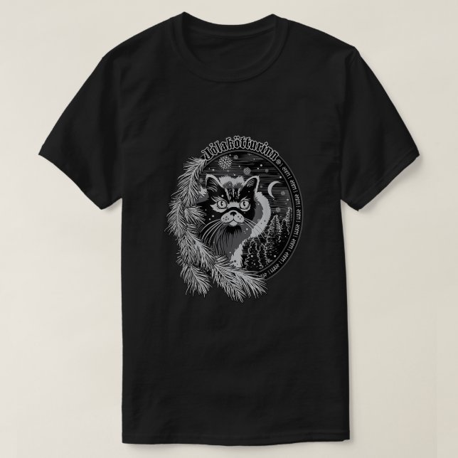 Yule Cat  Jolakotturinn  Icelandic Christmas Cat  T-Shirt (Design Front)