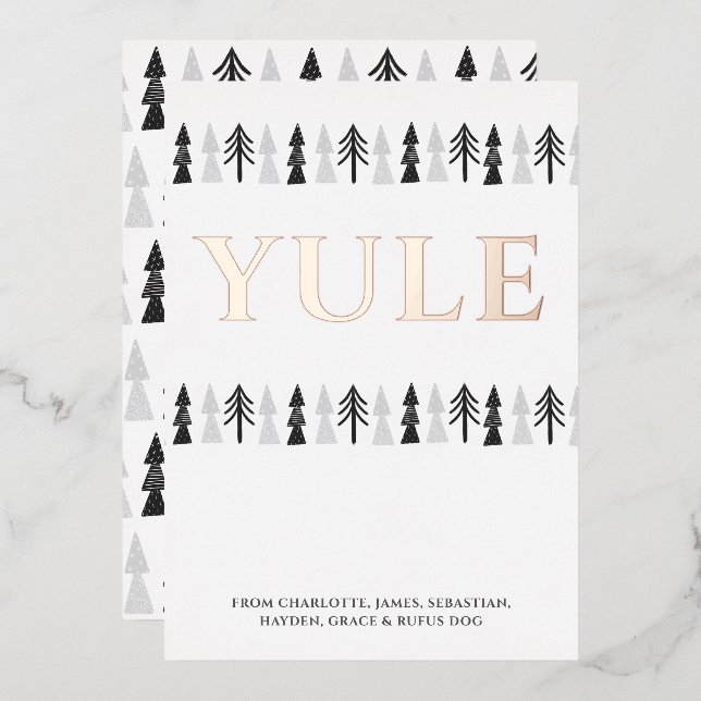 Yule Christmas Tree Personalized Foil Holiday Card (Front/Back)
