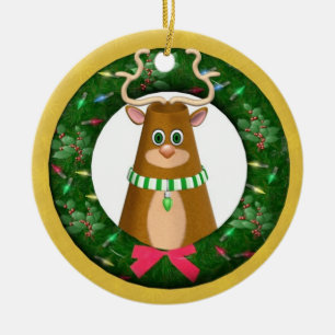 Yule Deer Round Personalized Ornament