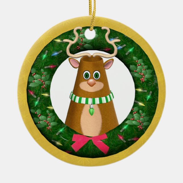 Yule Deer Round Personalized Ornament (Front)