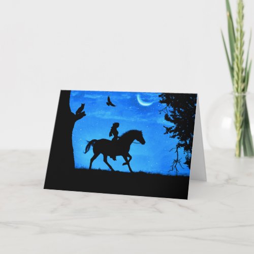 Yule Holiday Cards with Horse Rider Owl and Raven