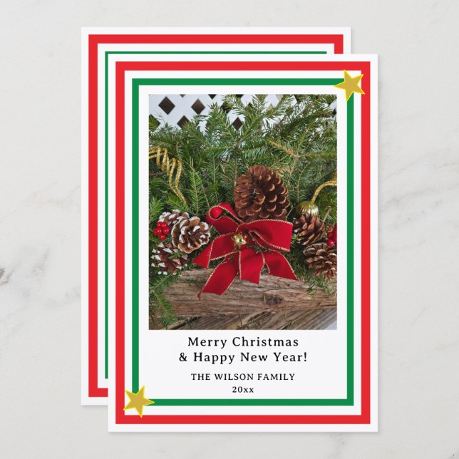 Yule Log Red Bow Candy Canes INSERT PHOTO  Holiday Card (Front/Back)