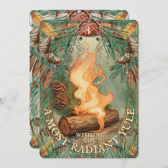 Yule Log Vintage Winter Solstice Card - Nauthiz  (Front/Back)