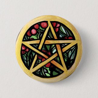 Yule Pentacle Pagan Winter Solstice Symbol Button