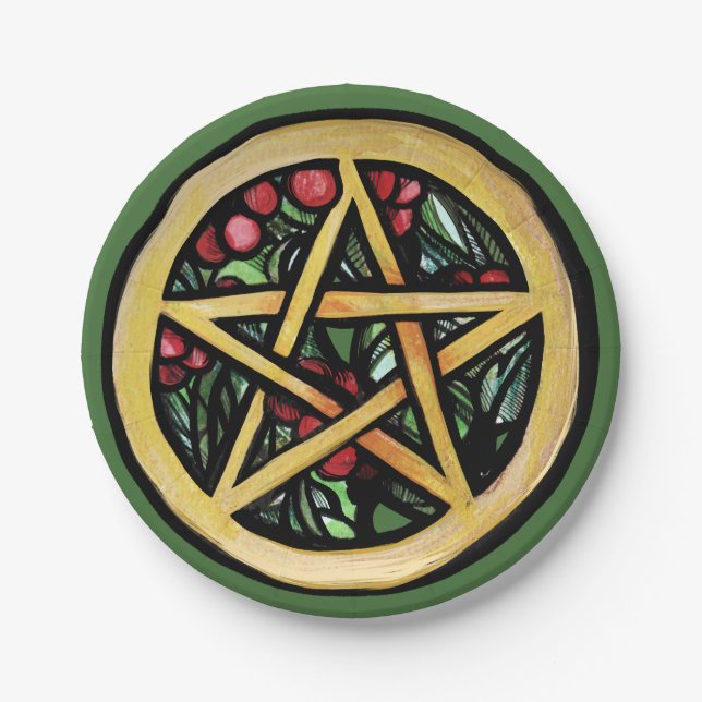 Yule Pentacle  Pagan Winter Solstice Symbol        Paper Plates (Front)