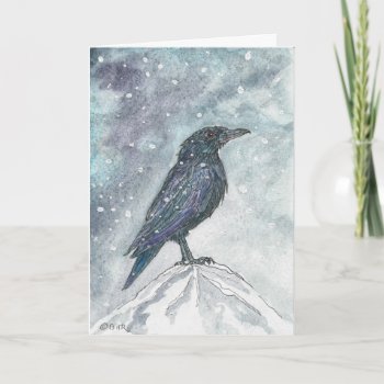 Yule Raven In Snow Card - Revised by GailRagsdaleArt at Zazzle