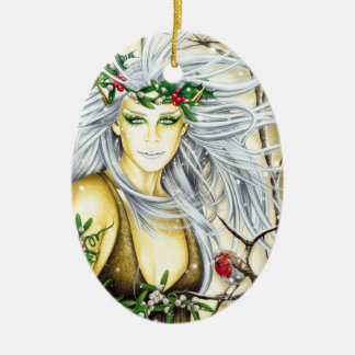Yule Snow Goddess Ceramic Ornament