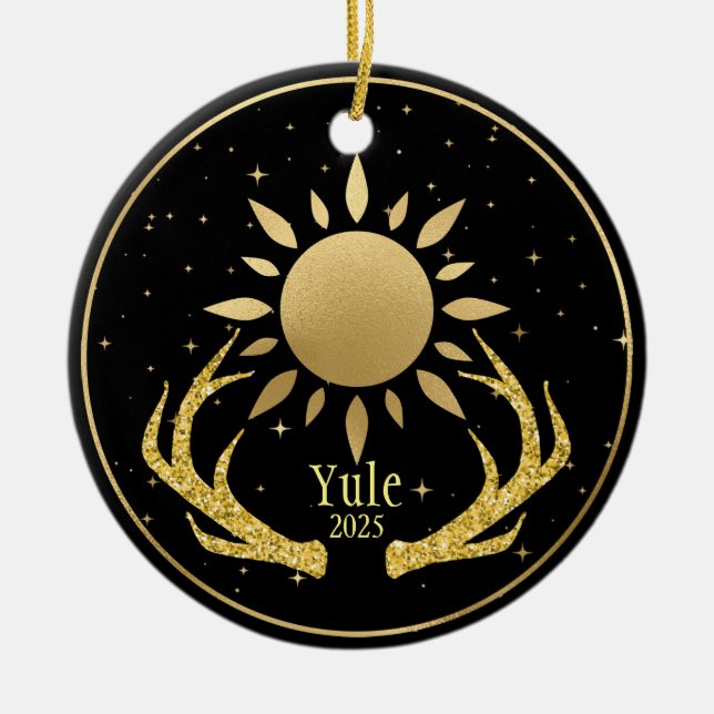 Yule Sun with Antlers Ceramic Ornament (Front)
