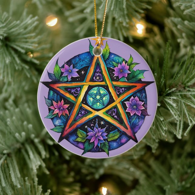 Yule Tree Winter Solstice Floral Wicca Pentacle Ceramic Ornament (Tree)