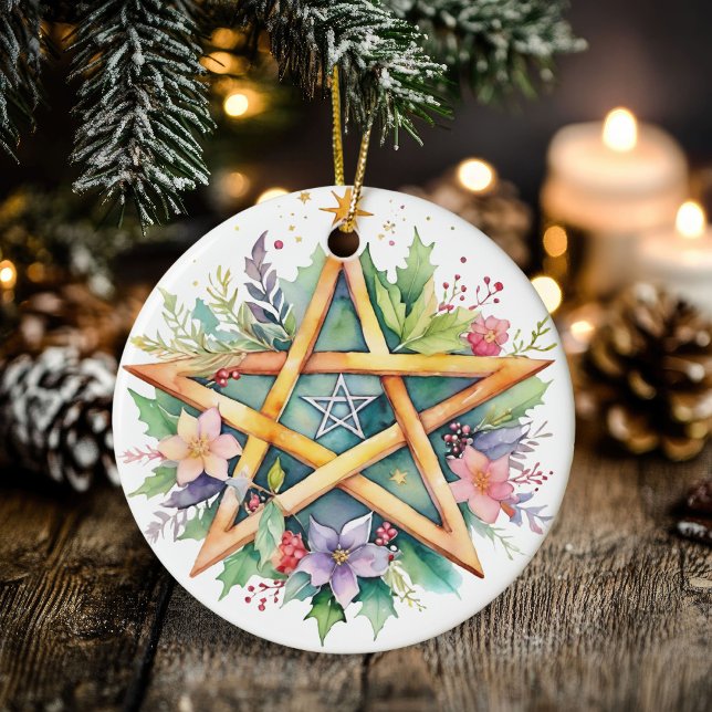 Yule Tree Winter Solstice Floral Wicca Pentacle Ceramic Ornament (Yule Tree Winter Solstice Floral Wicca Pentacle Ceramic Ornament)