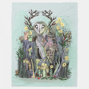 Yule Winter Solstice Barn Owl With Runes Fleece Blanket