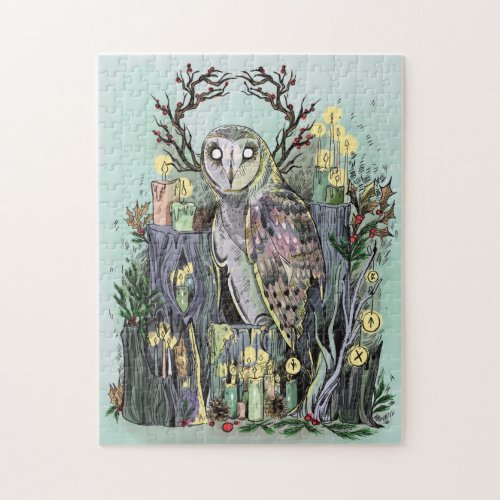 Yule Winter Solstice Barn Owl With Runes Jigsaw Puzzle