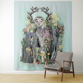 Yule Winter Solstice Barn Owl With Runes Tapestry