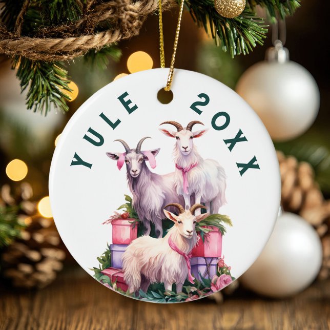 Yule Winter Solstice Holiday Goats Pagan Wicca Ceramic Ornament (Yule Winter Solstice Holiday Goats Pagan Wicca Ceramic Ornament)