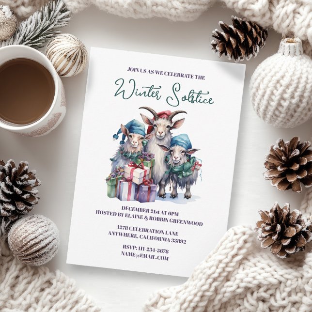 Yule Winter Solstice Holiday Goats Pagan Wicca Invitation (Yule Winter Solstice Holiday Goats Pagan Wicca Party Invitation)