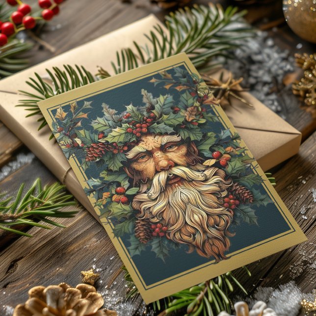 Yule Winter Solstice Holly King Holiday Card (Creator Uploaded)