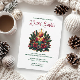 Yule Winter Solstice Poinsettia & Greenery Wicca Invitation