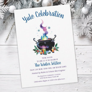 Yule Winter Solstice Witch Cauldron Holly Snow Invitation