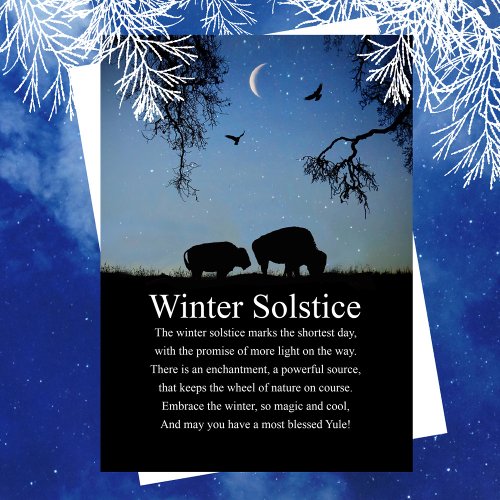 Yule Winter Solstice with Buffalo and Moon Card