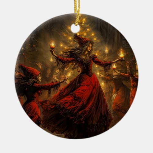 Yule Witch Christmas  Ceramic Ornament