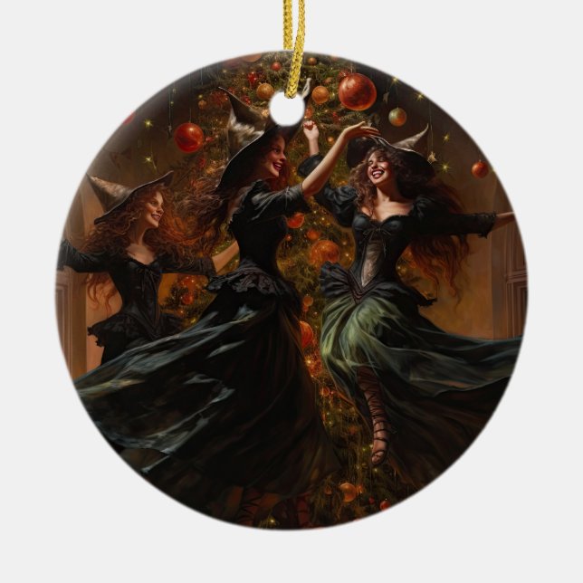 Yule Witch Christmas  Ceramic Ornament (Front)