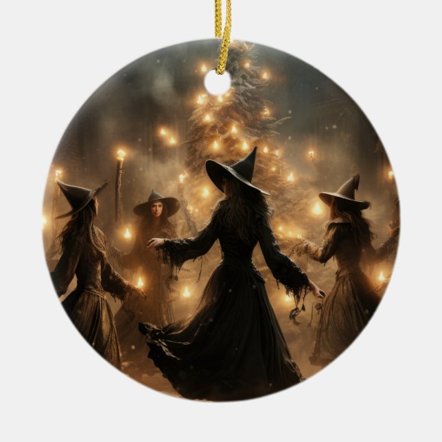 Yule Witch Christmas  Ceramic Ornament (Front)