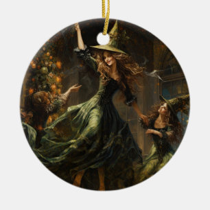 Yule Witch Christmas  Ceramic Ornament
