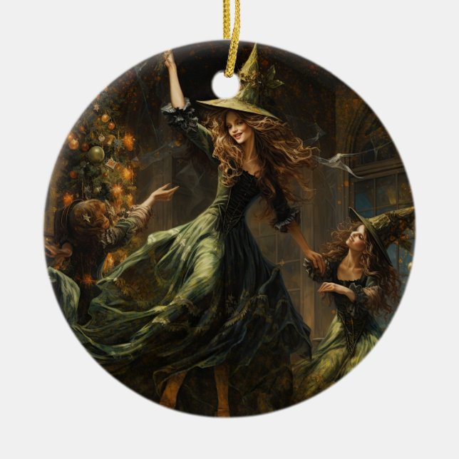 Yule Witch Christmas  Ceramic Ornament (Front)