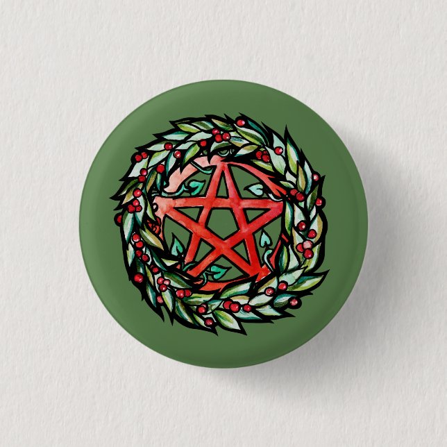 Yule Wreath Pentacle Pagan Pentagram Holiday       Button (Front)