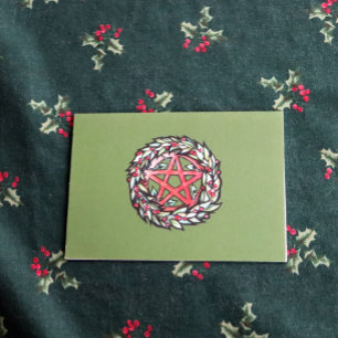 Yule Wreath Pentacle Pagan Pentagram Holiday Card