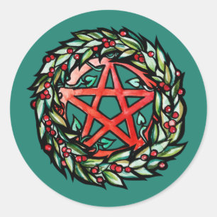 Yule Wreath Pentacle Pagan Pentagram Holiday Classic Round Sticker