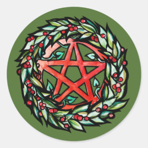 Yule Wreath Pentacle Pagan Pentagram Holiday Classic Round Sticker