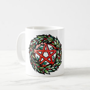Yule Wreath Pentacle Pagan Pentagram Holiday Coffee Mug