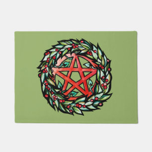 Yule Wreath Pentacle Pagan Pentagram Holiday       Doormat