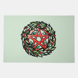 Yule Wreath Pentacle Pagan Pentagram Holiday       Doormat