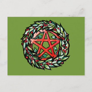Yule Wreath Pentacle Pagan Pentagram Holiday       Postcard