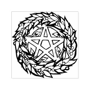 Yule Wreath Pentacle Pagan Pentagram Holiday Self-inking Stamp