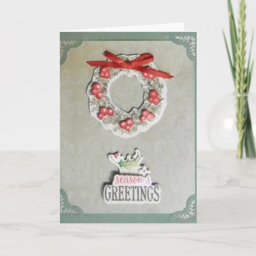 YULE Wreath SEASONS GREETING Holiday CARD Handmade