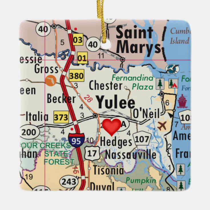 Yulee Florida On Map Yulee Florida Map Ceramic Ornament | Zazzle