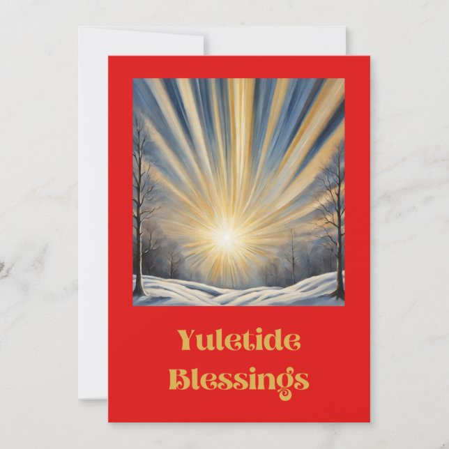 Yuletide Blessings Blank Flat Holiday Card (Front)