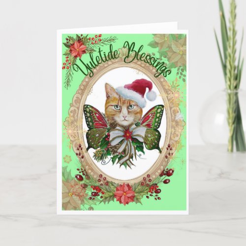 Yuletide Blessings Christmas cat greeting card
