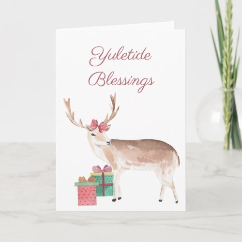 Yuletide Blessings Deer Yule Greeting Card