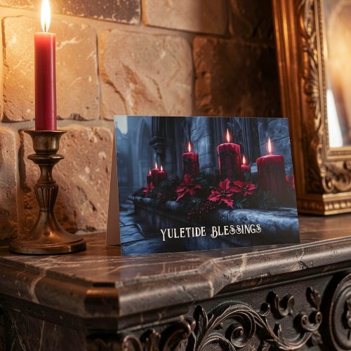 Yuletide Blessings Gothic Christmas Candles Holiday Card