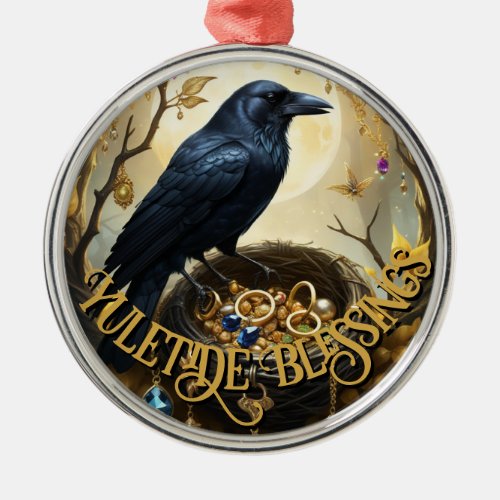 Yuletide Blessings Raven Crow Wiccan  Christmas Metal Ornament