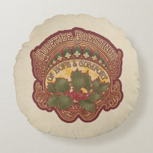 Yuletide Blessings Vintage Look Round Pillow