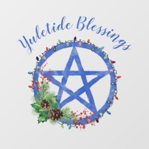 Yuletide Blessings Wiccan Holiday Lights Pentacle Window Cling
